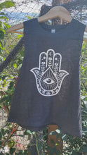 Load and play video in Gallery viewer, Heather Charcoal Hamsa Racerback Cropped Tank