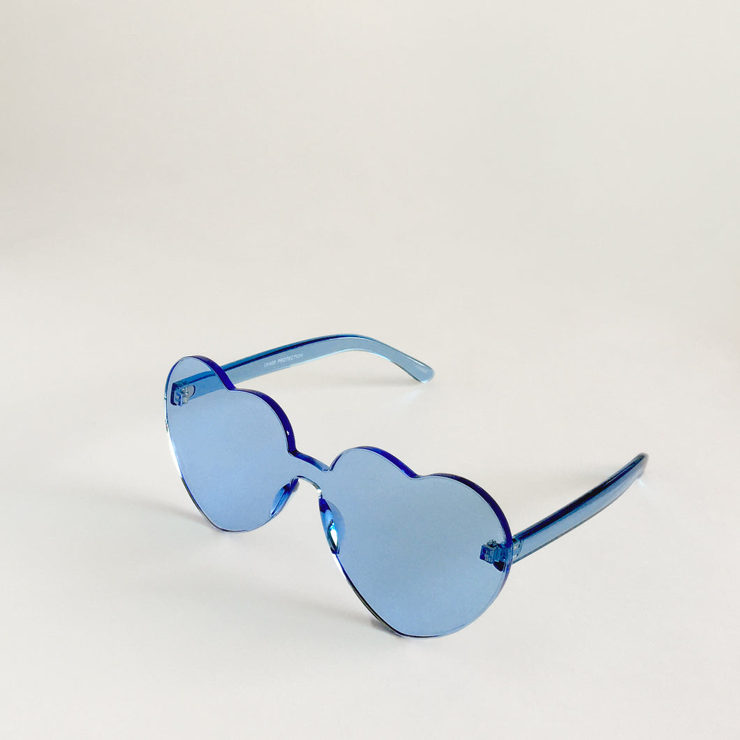 Blue Heart-shaped Rimless Blocky Sunglasses